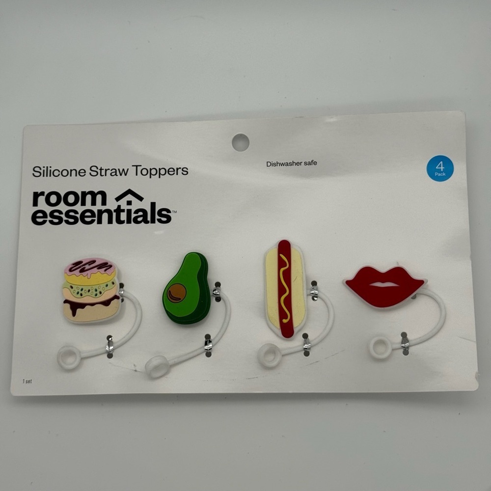 Room Essentials Fun Silicone Straw Toppers - Red, Green, Yellow